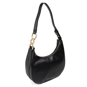 Adjustable Black Shoulder Bag with Gold Hardware